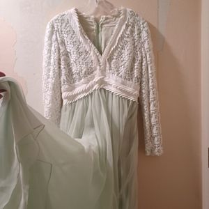 Vintage Green Mint Crochet 70s Maxi Peplum Dress L